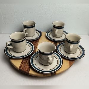 Roma Japan Stoneware Set Of 5 Coffee & Tea Cups & Saucers Sapphire Blue …